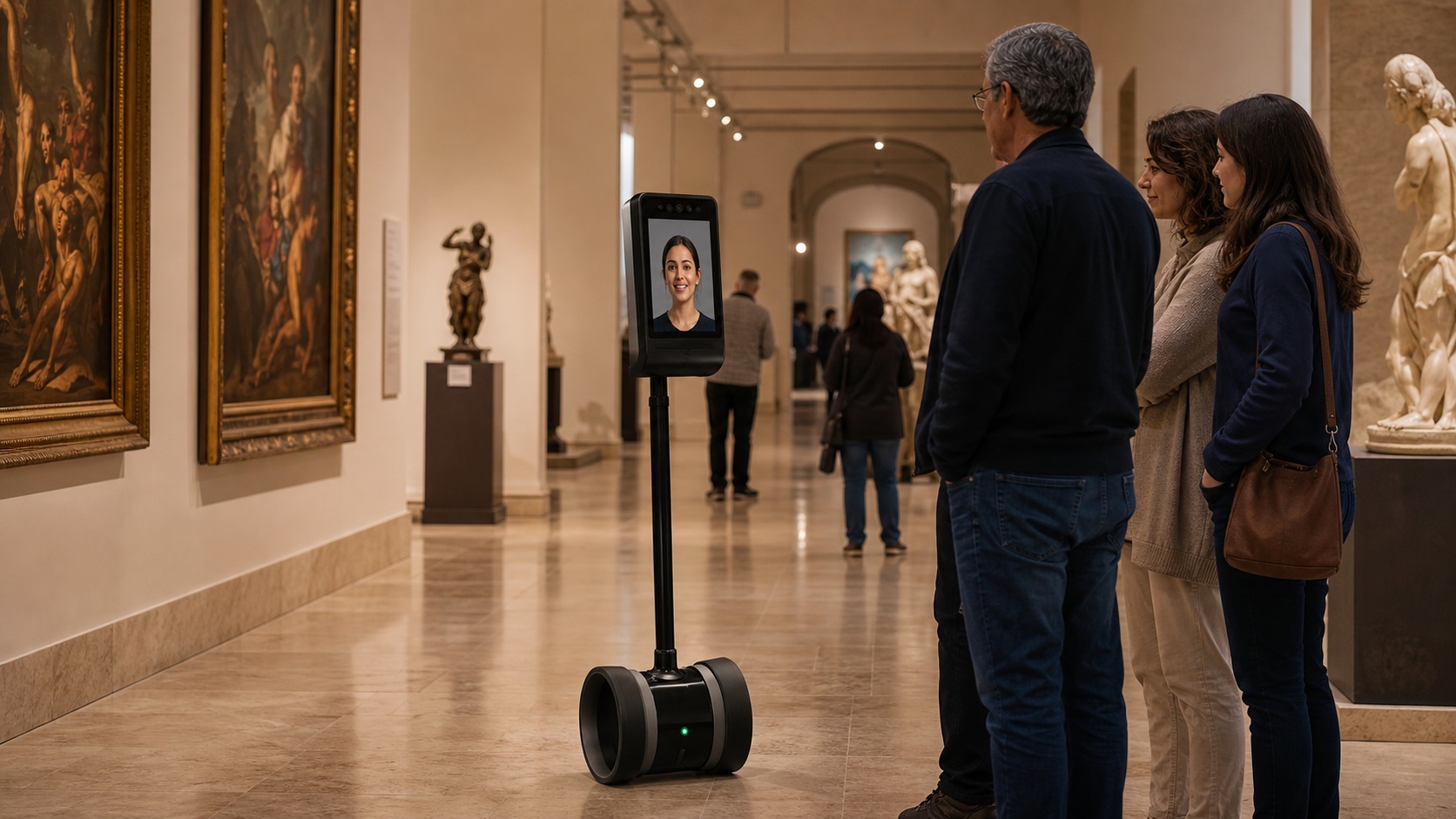 MIRA assisting visitors inside a museum gallery